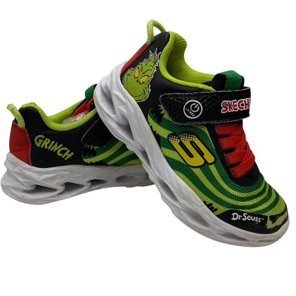 Skechers Dr. Seuss The Grinch Boys Sneakers Light Up Off/On Size 11 Christmas - Picture 1 of 7